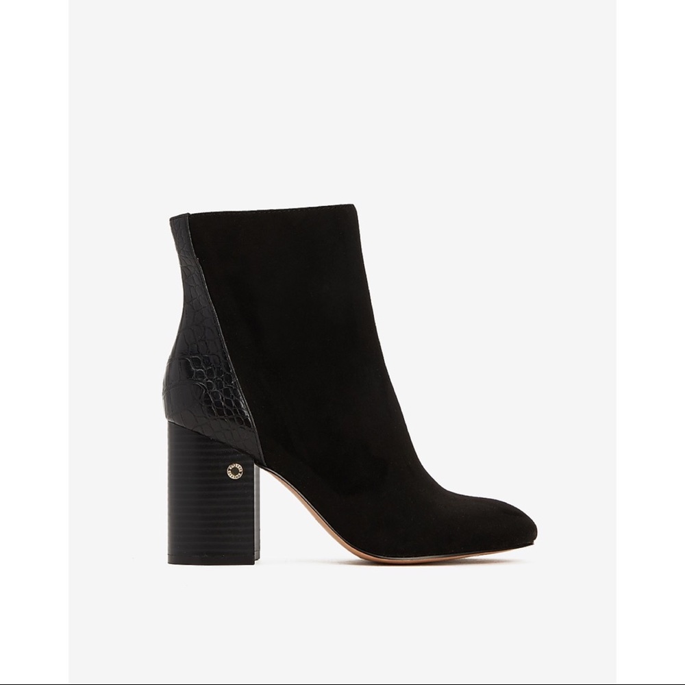 Express Crocodile Texture Stacked Heel Booties
